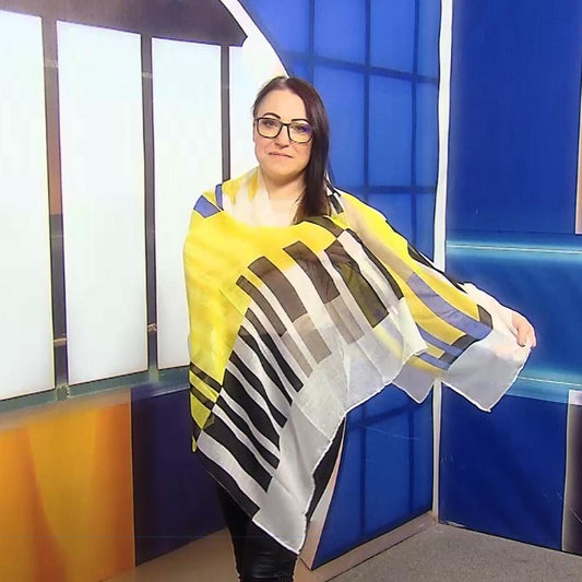 Žlto-Čierny Šál-šatka s abstraktným obdĺžnikovým vzorom, 80 cm x 180 cm