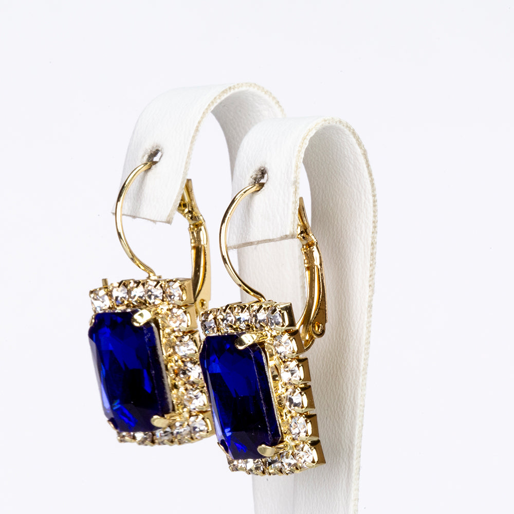 Pozlátené Zliatinové Sada s Modrým Emporia® Krištáľom a Bielym Emporia® Krištáľom ( Náhrdelník+Náušnice+Prívesok ) 3 