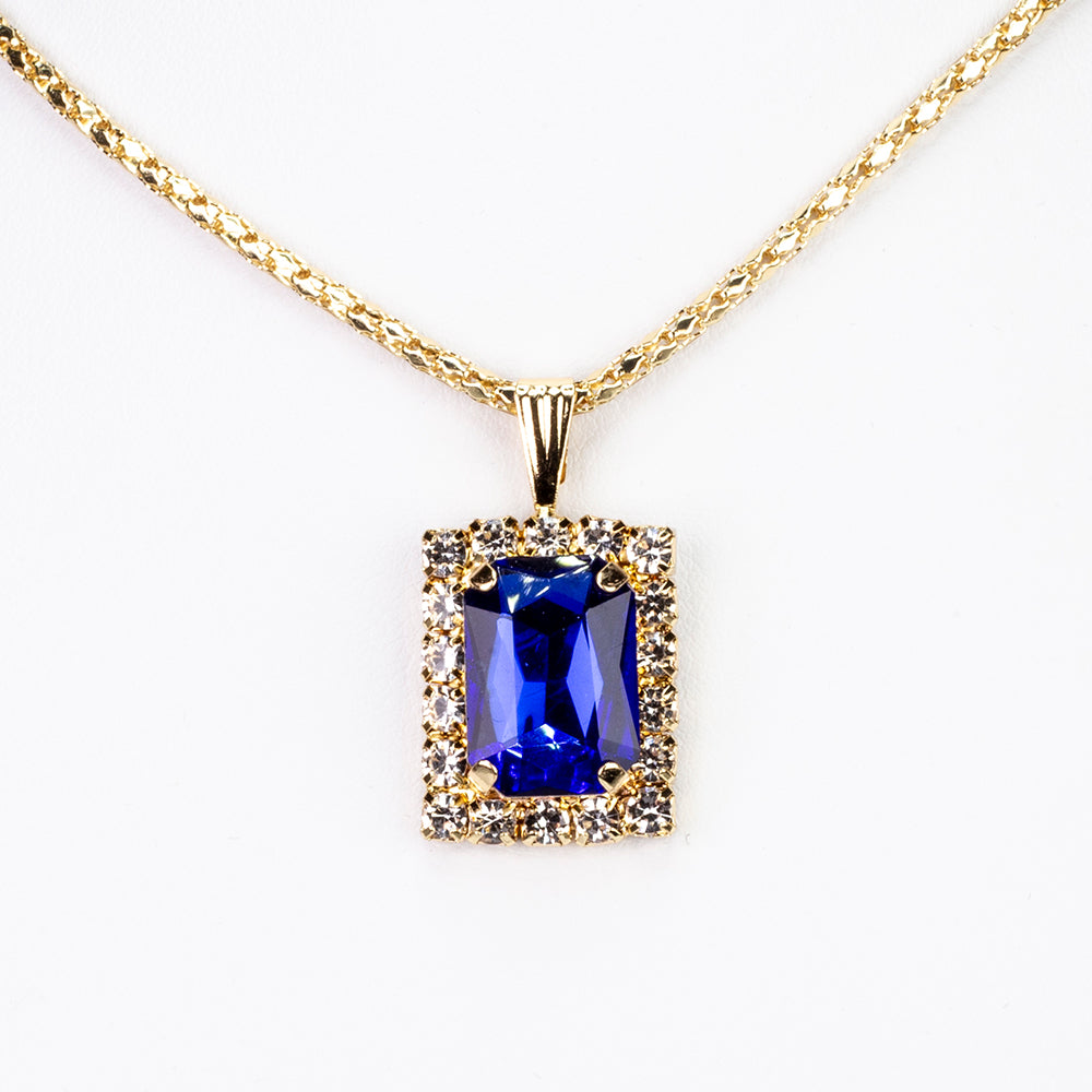 Pozlátené Zliatinové Sada s Modrým Emporia® Krištáľom a Bielym Emporia® Krištáľom ( Náhrdelník+Náušnice+Prívesok )