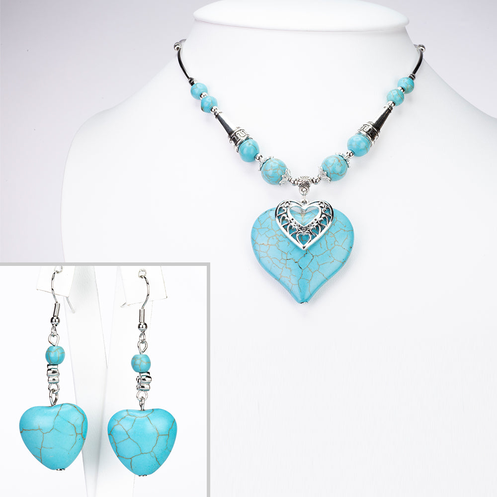 Pozlátené Zliatinové Sada s Tyrkysom ( Náhrdelník+Náušnice )