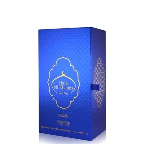 50 ml Eau de Parfum + 20ml Parfémový Olej + 40g Bakhoor Hala Bil Khamis DARČEKOVÉ BALENIE Drevitá-Korenená-Kvetinová Vôňa pre Mužov a Ženy 3 