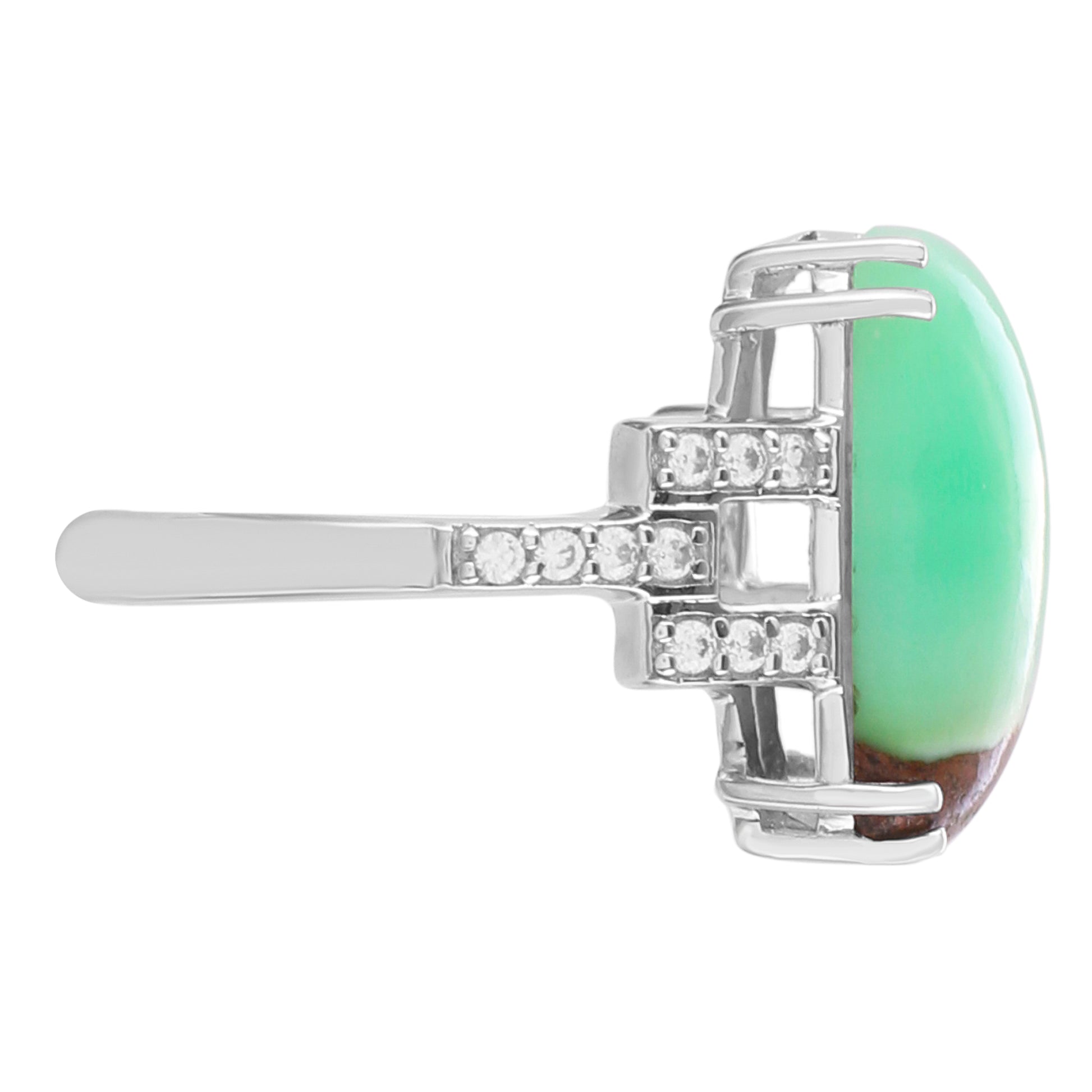 Strieborný Prsteň s Mätovým Chrysoprasom a Prírodným Zirkonom 2 