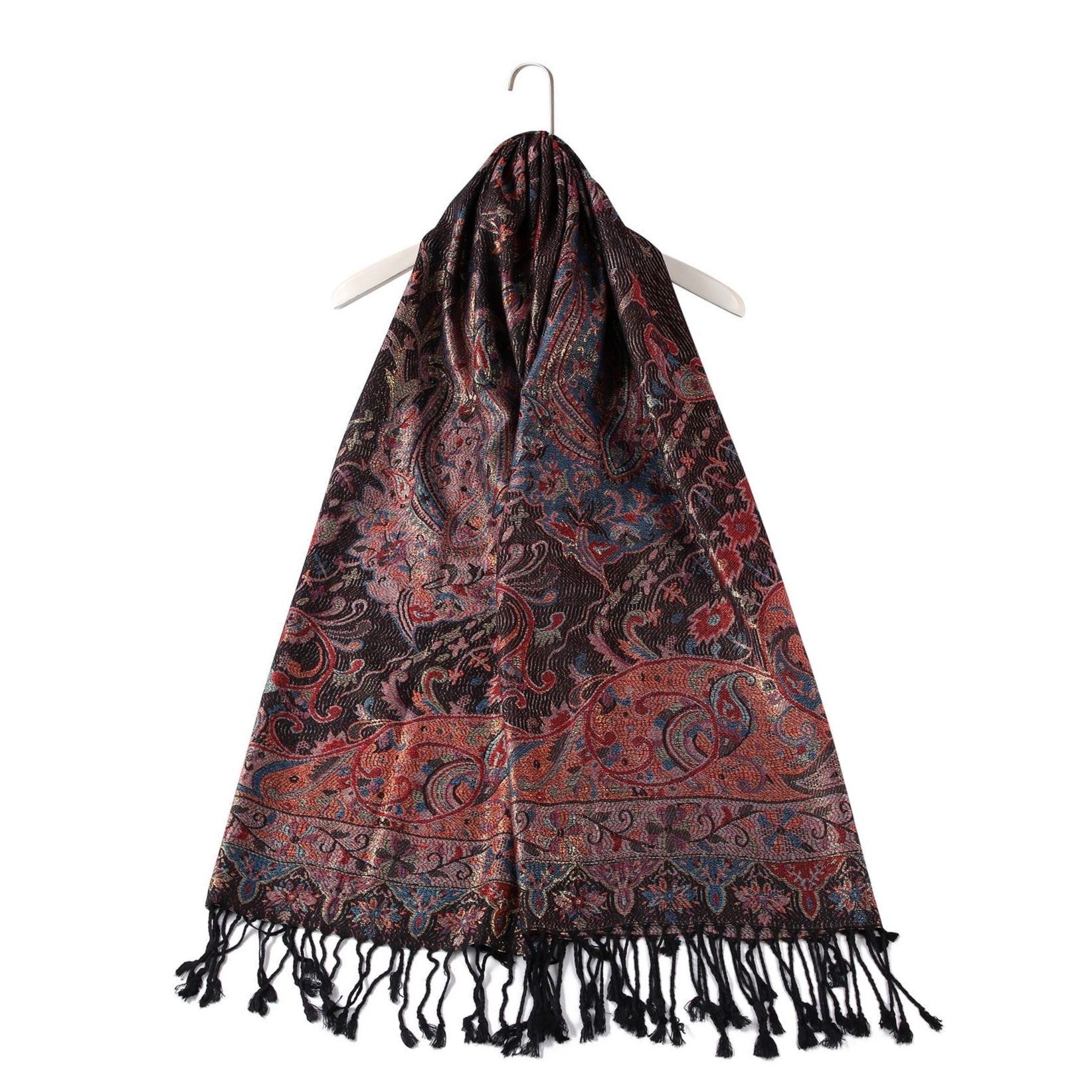 Šál-šatka zo 100% Pravého Pashmina Kašmíru, 70 cm x 180 cm, Čierna s farebným vzorom 4 
