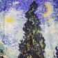 100% Hodvábny Šál, 90 cm x 180 cm, Van Gogh Cyprus a Hviezda