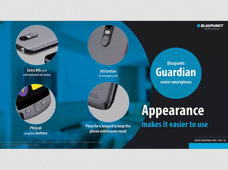 Blaupunkt Guardian Ergonomický Chytrý Telefón Nezávislý na SIM karte s Funkciou Tiesňového Volania 11 