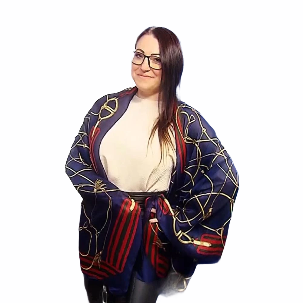 Šál-šatka zo 100% Pravého Hodvábu, 90 cm x 180 cm, Námornícka modrá so zlatou reťazou 1 