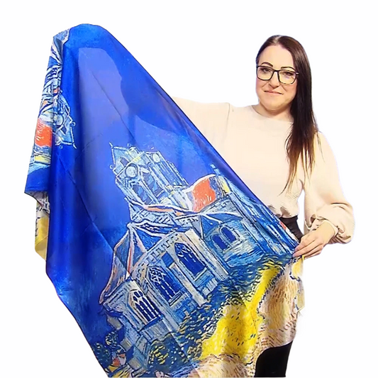 Hodvábny Šál-šatka, 70 cm x 180 cm, Van Gogh - The Church At Auvers