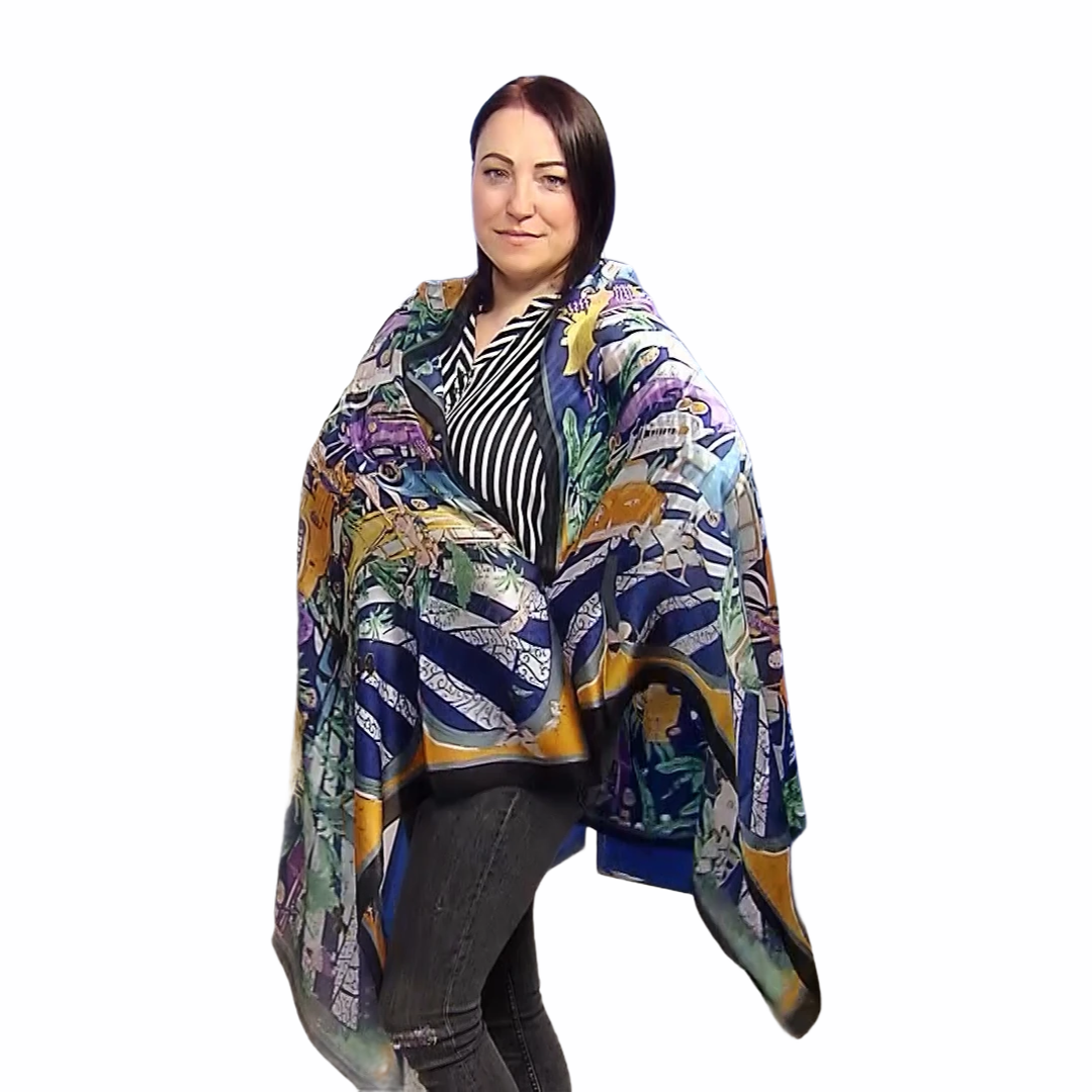 Šál-šatka zo 100% Pravého Hodvábu, 90 cm x 180 cm, Vzor tropického karnevalu 1 Šál-šatka zo 100% Pravého Hodvábu, 90 cm x 180 cm, Vzor tropického karnevalu - KlenotTV.sk
