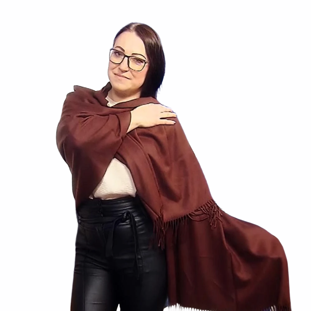 Šál-šatka zo 100% Pravého Pashmina Kašmíru, 70 cm x 170 cm, Mahagónová farba 1 