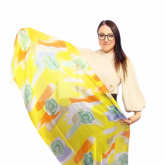 Šál-šatka s kvetinovým vzorom, žltá, 80 cm x 180 cm