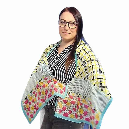Zimný Šál-šatka s Veselým kockovaným a Kvetinovým vzorom, 50 cm x 160 cm