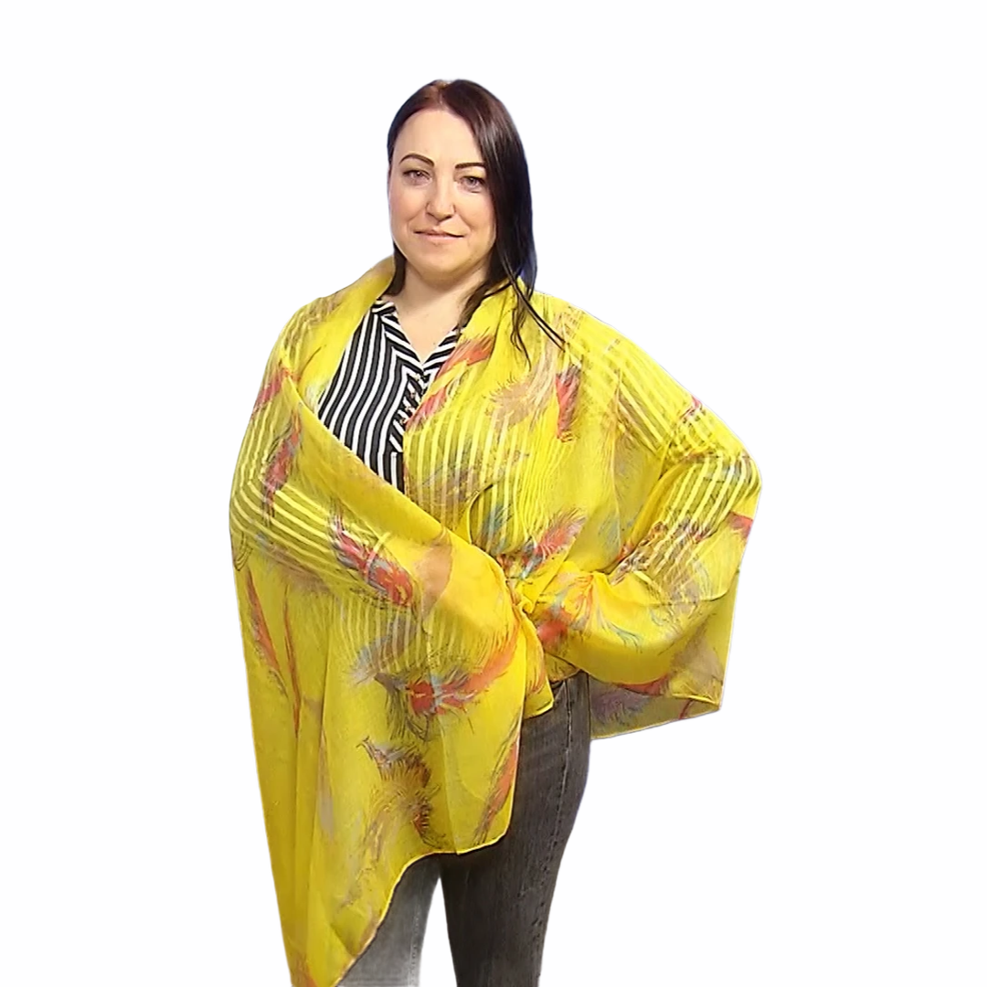 Šál-šatka s Motívom pera, žltá, 90 cm x 180 cm - KlenotTV.sk