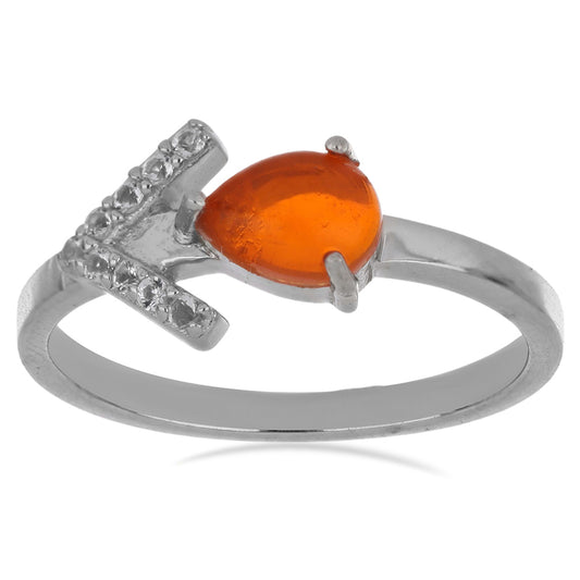 Strieborný Prsteň s Oranžovým Opálom z Lega Dembi a Bielym Topásom
