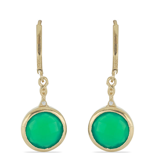 Pozlátené Strieborné Náušnice s so Zeleným Achátom zo Spruce Pine a Bielym Topásom