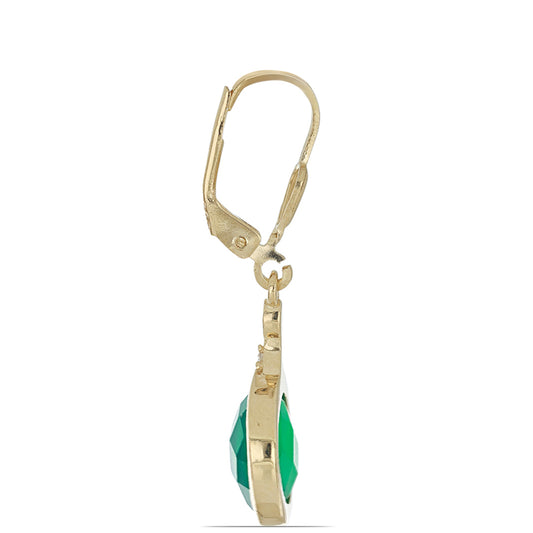 Pozlátené Strieborné Náušnice s so Zeleným Achátom zo Spruce Pine a Bielym Topásom