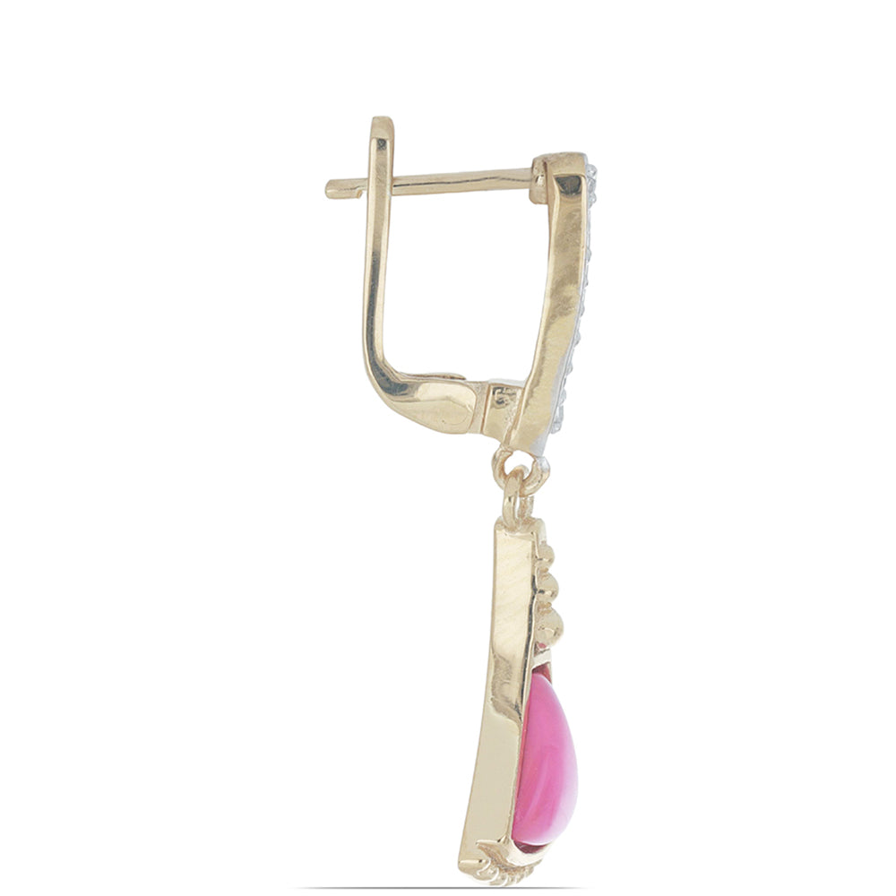 Pozlátené Strieborné Náušnice s so Sýto Ružovým Opálom z Lega Dembi a Bielym Topásom 2 