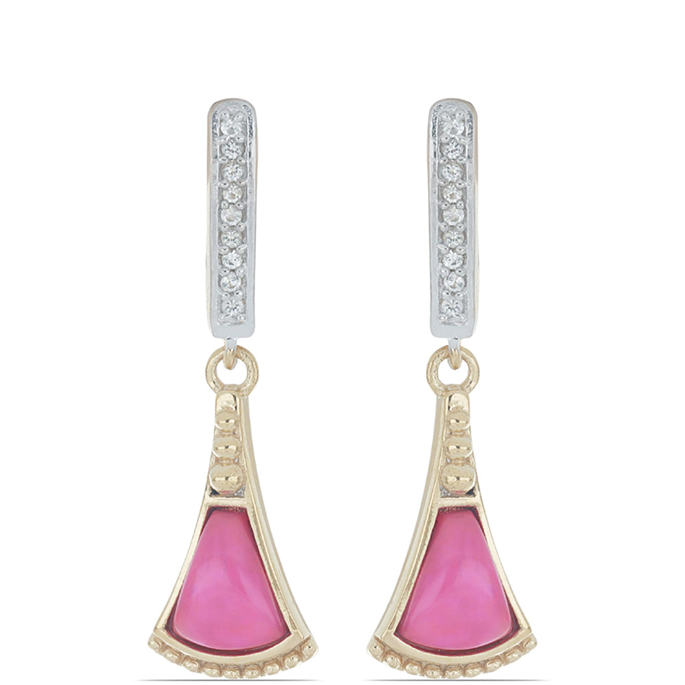 Pozlátené Strieborné Náušnice s so Sýto Ružovým Opálom z Lega Dembi a Bielym Topásom 1 