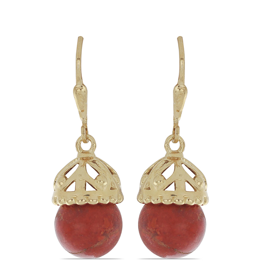 Pozlátené Strieborné Náušnice s Červeným Hubovitým Koralom 1 