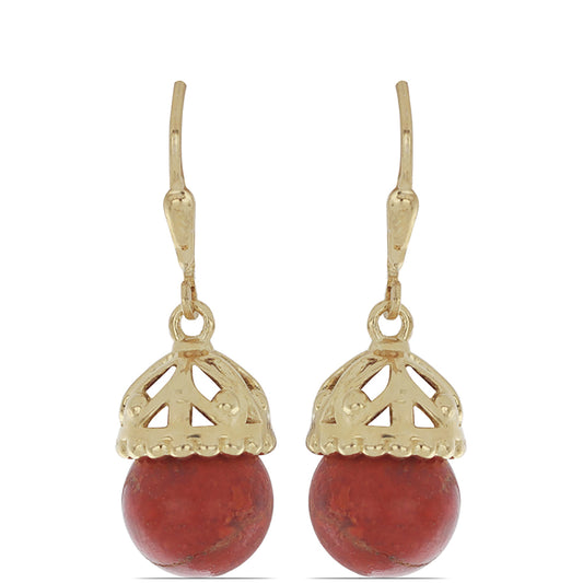 Pozlátené Strieborné Náušnice s Červeným Hubovitým Koralom
