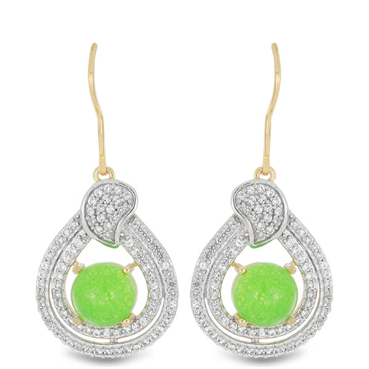 Pozlátené Strieborné Náušnice s so Zeleným Jadeitom a Bielym Topásom