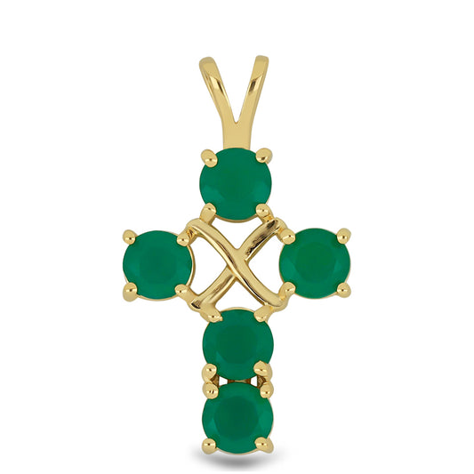 Kríž Pozlátený Strieborný Prívesok s so Zeleným Achátom